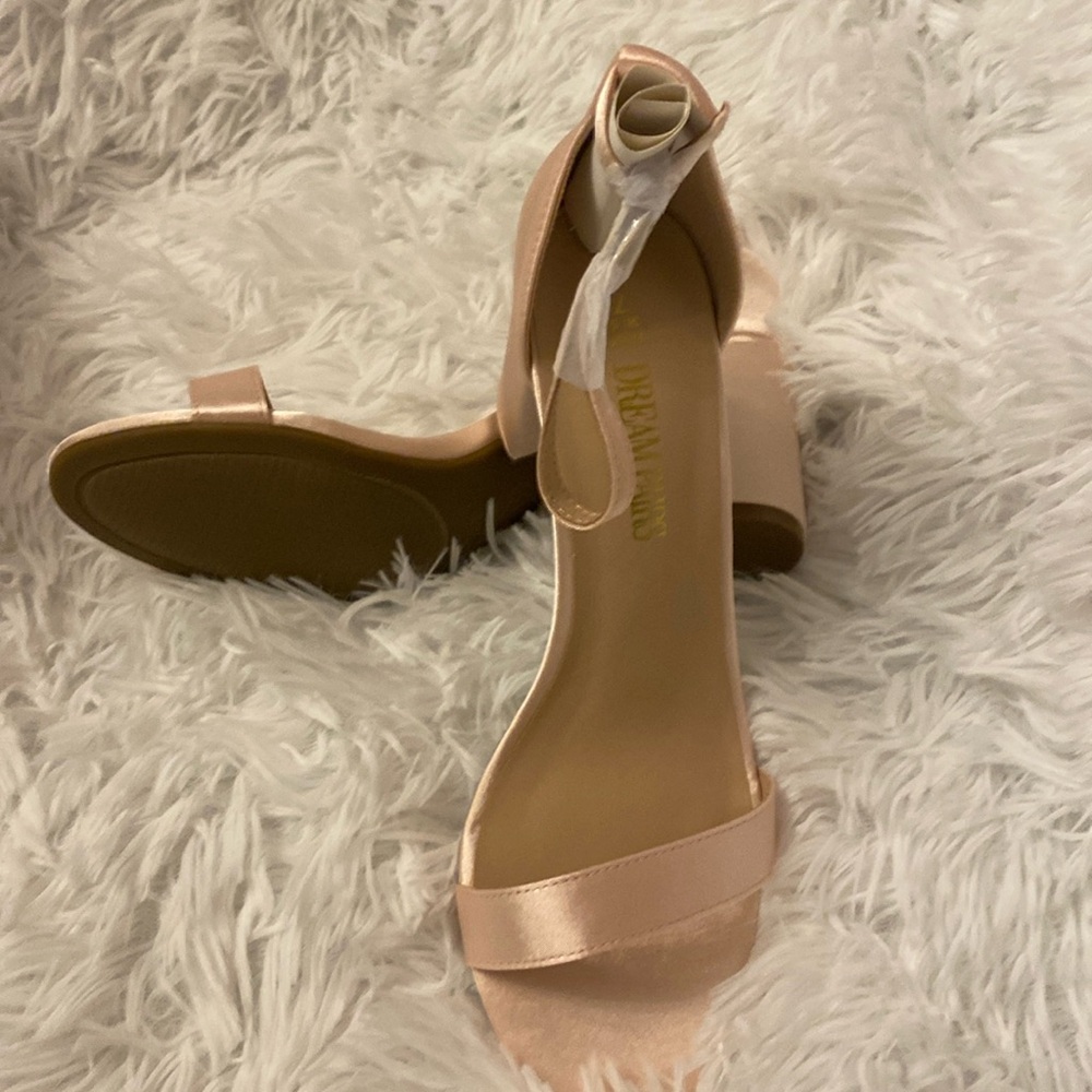 Champagne block heel sandals. Size 7.